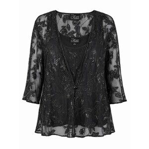 Plus Size 3X Black Evening Jacket & Tank Set Floral Beaded Formal Wedding Guest